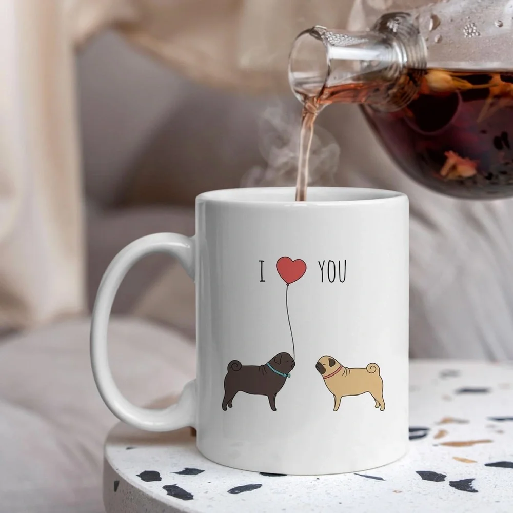 I Love You Dog Mug - White pug - Picture 3 of 5